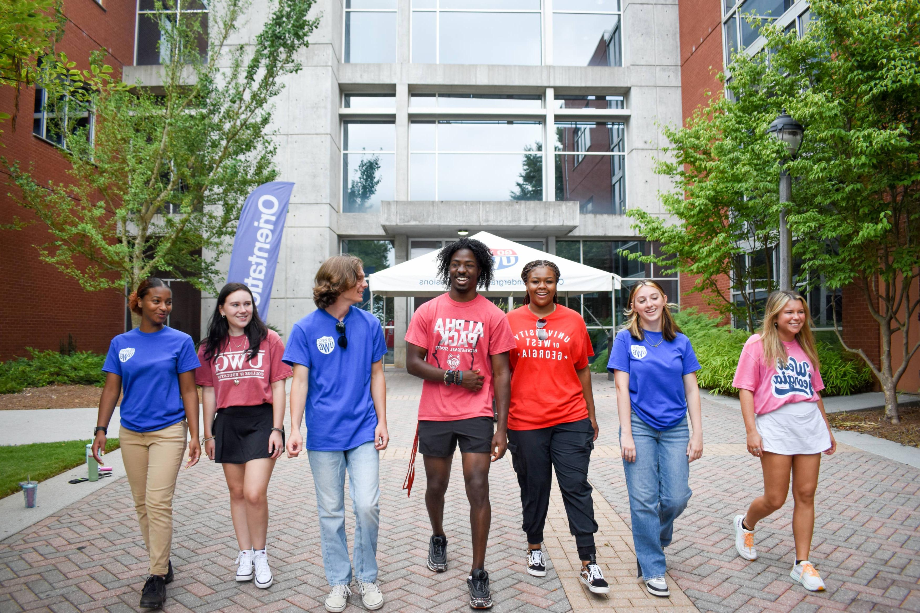 students walking around campus